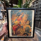 Vintage Hindu Goddess Maa Durga Mahishasura-mardini Mata Wood Framed Old Print