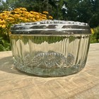 Vintage Ornate Filigree Glass Vanity Jar Trinket Dish Powder Box Silver Tone Lid