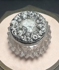 Antique Cut Glass Vanity  Powder   Dresser Jar With Sterling Lid  5 2 G  2    Tall