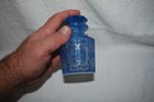 Beautiful Early 1900 s Blue To Clear Etched Cut Glass Perfume Bottle