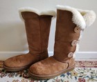 Ugg Bailey Button Triplet Chestnut Womens Sheepskin Suede Tall Boots 8m S n 1873