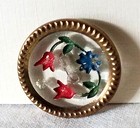 Bb Brass Rimmed   Painted Back Glass Button Small 