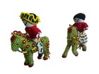 Vintage Rare Lot Of Two Beaded Zuni  Native American Indian On Green Horseback
