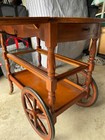Vintage Mahogany Drop Leaf Tea Bar Cart With Removable Tray
