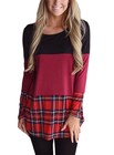 Autumn Women s Patchwork Color Loose Long Sleeve Casual T Shirt Tunic Top Blouse