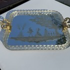Italian Murano Hollywood Regency Twisted Rope Glass Mirrored Vanity serving Tray