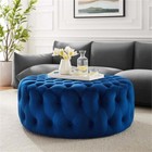 Modway Amour Modern Button Tufted Round Velvet Ottoman In Navy