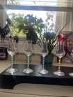 Clear Glass Cordial Shot Round Block Pedestal Style Bottom Set Of 4 Vintage
