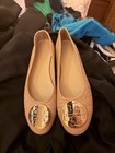 Tory Burch Beige Quilted Patent Leather Logo Ballet Flats Slip-on Women 7