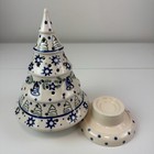 Boleslawiec Poland Christmas Tree Candle Holder 2 Pc  White Blue Green Ceramic