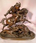 Antique 19th Century Bronze Hunting Scene With Dogs And Boar