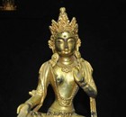 10   Old Tibet Buddhism Bronze Gilt 24k Gold Green Tara Guanyin Kwan-yin Statue