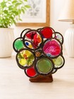 Vintage Brass Kaleidoscope With Colorful Glass Beads On Wooden Stand Home Decor