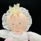 Vintage Eden Pink White Doll Terry Cloth Blue Eyes Bonnet Lace Soft Plush 10   toy