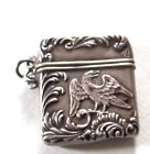 Art Nouveau Sterling Silver Vesta Stamp Case Repousse Eagle Double Sided
