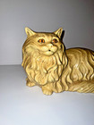 Vintage Persian Ceramic Cat 1974 Big Kitty Reclining  Golden Eyes Orange Cream