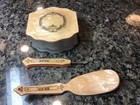Antique Art Deco Pink Celluloid Satin Glass Vanity Powder Jar Shoe Horn Nail Set