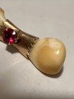 Bpoe Elk Tooth Pendant Pin Brooch Pink Synthetic Gold Plated