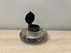  Vintage Hand Blown Glass Inkwell Brass Top Heavy Round Antique