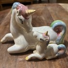Vintage Artmark Iridescent Painted Porcelain Mother Unicorn And Baby Figurine