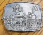 Fire Fighters Belt Buckle Horse Wagon Fire Department Fd Crest 1977 R   S Vtg