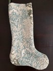 Handmade Quilted Christmas Stocking Blue Sage Green Toile French Country 20   