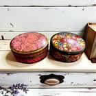 Vintage Hand Painted Papier M  ch   Trinket Boxes Floral Made In India Set Of 2
