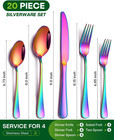 20 Piece Rainbow Silverware Set  Stainless Steel Flatware Set For 4 Colorful Cut