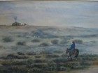 Mongolia Rider Nomad Steppe Hunter On Horse Watercolor Frame Tent Antique