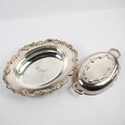 Vintage 2 Piece Heavy Scroll Pattern Silver Plate Serving Dish