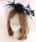 Fascinator Hat  comb Blk Tulle Feathers Veil O s Weddings Parties 