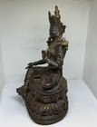 Antique Tibetan Bronze Green Tara Statue Himalayan Buddhist Lotus 21cm