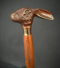 Antique Victorian Wooden Walking Cane Sticks Rabbit Head Handle Vintage Designer