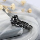 Vintage Black Diamond Engagement Floral Style Ring Set Art Deco Bridal Ring Set