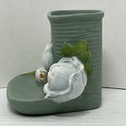 Vintage Schafer   Vater Match Holder Strike Ceramic German Green   White Roses
