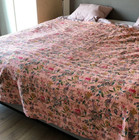 Indian Kantha Quilt Pink Handmade Bedspread Bedding Throw Cotton Floral Blanket