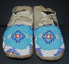 Native American Sioux Indian 1900  Sinew Sewn  Beaded Adult Moccasins