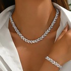 2pcs Glass Leaf Necklace Set Elegant Rhinestone Chain Necklace Bracelet For Wome
