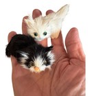 Vintage Miniature Furry Kitten Figurines Black White Cream Trinket Collection