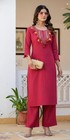 Women s Cotton Kurta Pant Set   Embroidered Tassel Kurti   Indian Ethnic Outfit