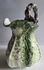 Beautiful Vintage Italian Majolica Cabbage Design Colorful Pitcher 10  Tall