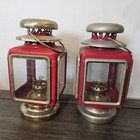 Lot Of 2 Vintage Carriage Lantern Lamp Oil Red And Brass Metal Pre-owned Unused