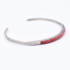 Native American Narrow Sterling Silver   Coral Inlay Cuff  Signed Pa