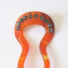 Vintage Faux Tortoise Shell Hair Pick Fork Comb Prong Rhinestones Along Top