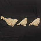 Set Of 3 Ceramic 6  X 3  Bird Floral Ivory Cream Shabby Farmhouse Collectible