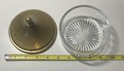 Ribbed Glass Vanity Powder Makeup Jar Trinket Box Brass Domed Lid Vintage