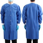 Pack Of 50 Disposable Lab Coat Blue Sms With Pockets Adult Knitted Collar Cuffs