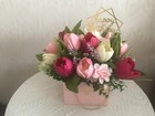 Real Touch Tulip Floral Centerpiece In A Handbag Florist Box