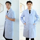 Men Doctor Nurse Jacket Medical Lab Coat Uniform Blue Long Sleeve Work Clothes