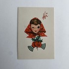 Vintage Mid Century Christmas Greeting Card Pretty Girl Red Headscarf Small Size